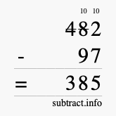 Calculate 482 minus 97 using long subtraction