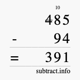 Calculate 485 minus 94 using long subtraction