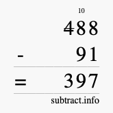 Calculate 488 minus 91 using long subtraction
