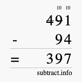 Calculate 491 minus 94 using long subtraction