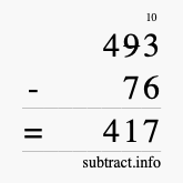 Calculate 493 minus 76 using long subtraction