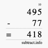 Calculate 495 minus 77 using long subtraction