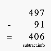 Calculate 497 minus 91 using long subtraction