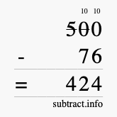 Calculate 500 minus 76 using long subtraction