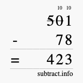 Calculate 501 minus 78 using long subtraction
