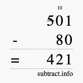 Calculate 501 minus 80 using long subtraction