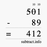 Calculate 501 minus 89 using long subtraction
