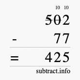Calculate 502 minus 77 using long subtraction