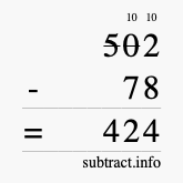 Calculate 502 minus 78 using long subtraction Calculate 502 minus 78 using long subtraction