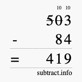 Calculate 503 minus 84 using long subtraction