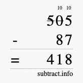 Calculate 505 minus 87 using long subtraction