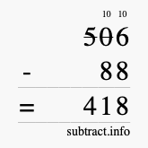 Calculate 506 minus 88 using long subtraction