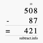 Calculate 508 minus 87 using long subtraction
