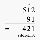 Calculate 512 minus 91 using long subtraction