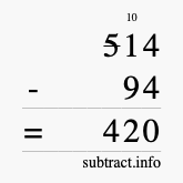 Calculate 514 minus 94 using long subtraction