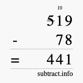 Calculate 519 minus 78 using long subtraction