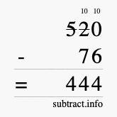 Calculate 520 minus 76 using long subtraction