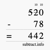 Calculate 520 minus 78 using long subtraction