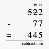 Calculate 522 minus 77 using long subtraction