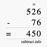 Calculate 526 minus 76 using long subtraction