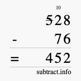 Calculate 528 minus 76 using long subtraction