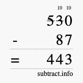 Calculate 530 minus 87 using long subtraction