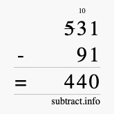 Calculate 531 minus 91 using long subtraction