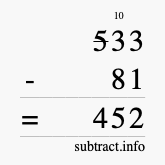 Calculate 533 minus 81 using long subtraction