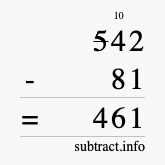 Calculate 542 minus 81 using long subtraction