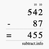 Calculate 542 minus 87 using long subtraction
