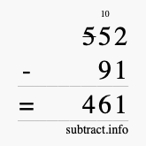 Calculate 552 minus 91 using long subtraction