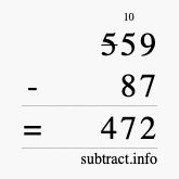 Calculate 559 minus 87 using long subtraction