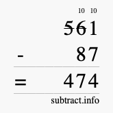 Calculate 561 minus 87 using long subtraction