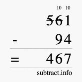 Calculate 561 minus 94 using long subtraction