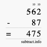 Calculate 562 minus 87 using long subtraction