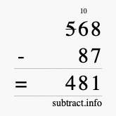 Calculate 568 minus 87 using long subtraction