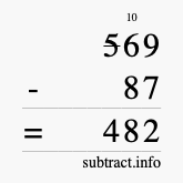 Calculate 569 minus 87 using long subtraction