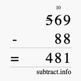 Calculate 569 minus 88 using long subtraction