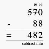 Calculate 570 minus 88 using long subtraction