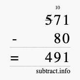 Calculate 571 minus 80 using long subtraction