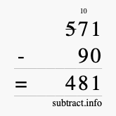 Calculate 571 minus 90 using long subtraction