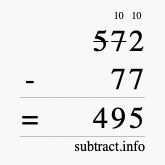 Calculate 572 minus 77 using long subtraction