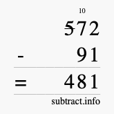 Calculate 572 minus 91 using long subtraction