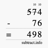 Calculate 574 minus 76 using long subtraction