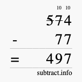 Calculate 574 minus 77 using long subtraction
