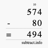 Calculate 574 minus 80 using long subtraction