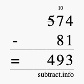 Calculate 574 minus 81 using long subtraction