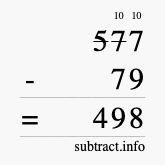 Calculate 577 minus 79 using long subtraction