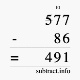 Calculate 577 minus 86 using long subtraction