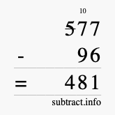 Calculate 577 minus 96 using long subtraction
